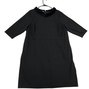 Talbots Plus Petite Black Velvet Trim Cowl Neck Dress 20WP 3/4 Sleeve Shift